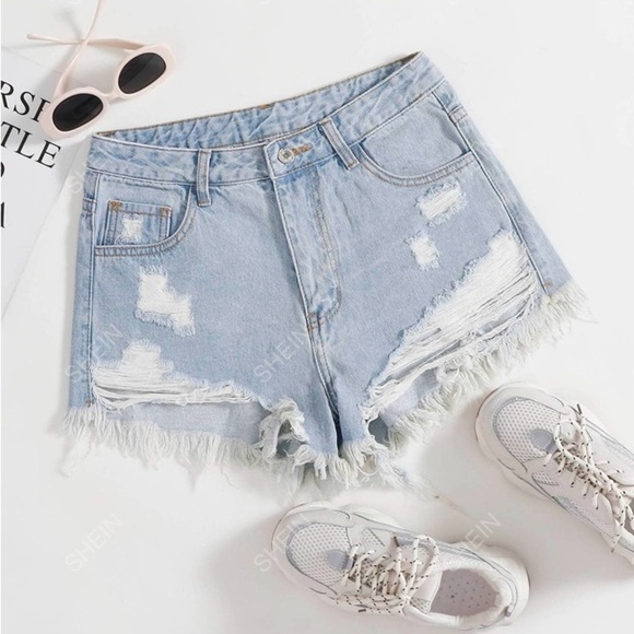SHEIN Pants - Distressed Raw Cut Denim Shorts​